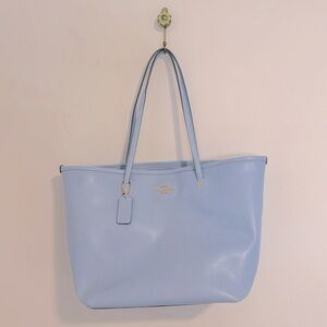 Coach light blue leather tote style hand bag- like new condition!